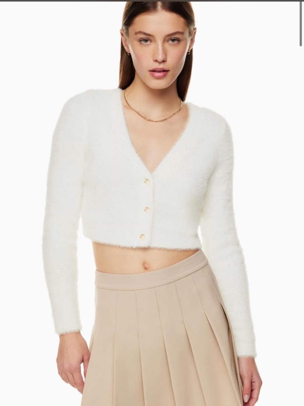Sunday Best Cream Cropped Fuzzy V-Neck Cardigan XS